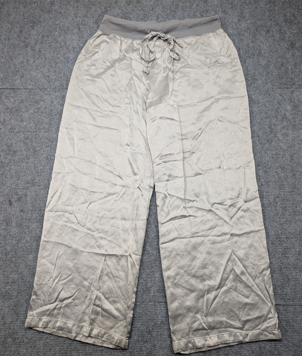 PJ Harlow Jolie Pants Womens Medium Wide Leg Satin Pajamas Gray Quiet Luxury